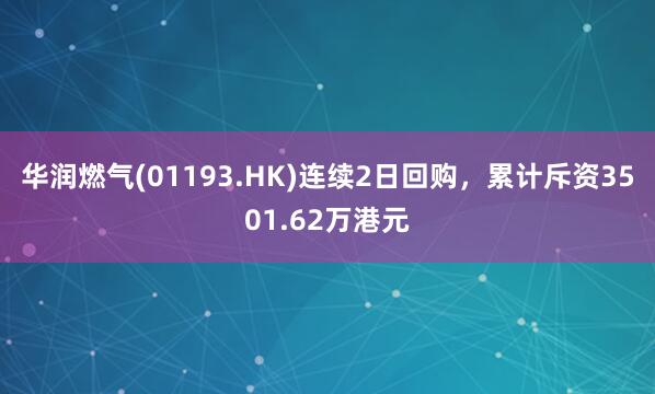 华润燃气(01193.HK)连续2日回购，累计斥资3501.62万港元